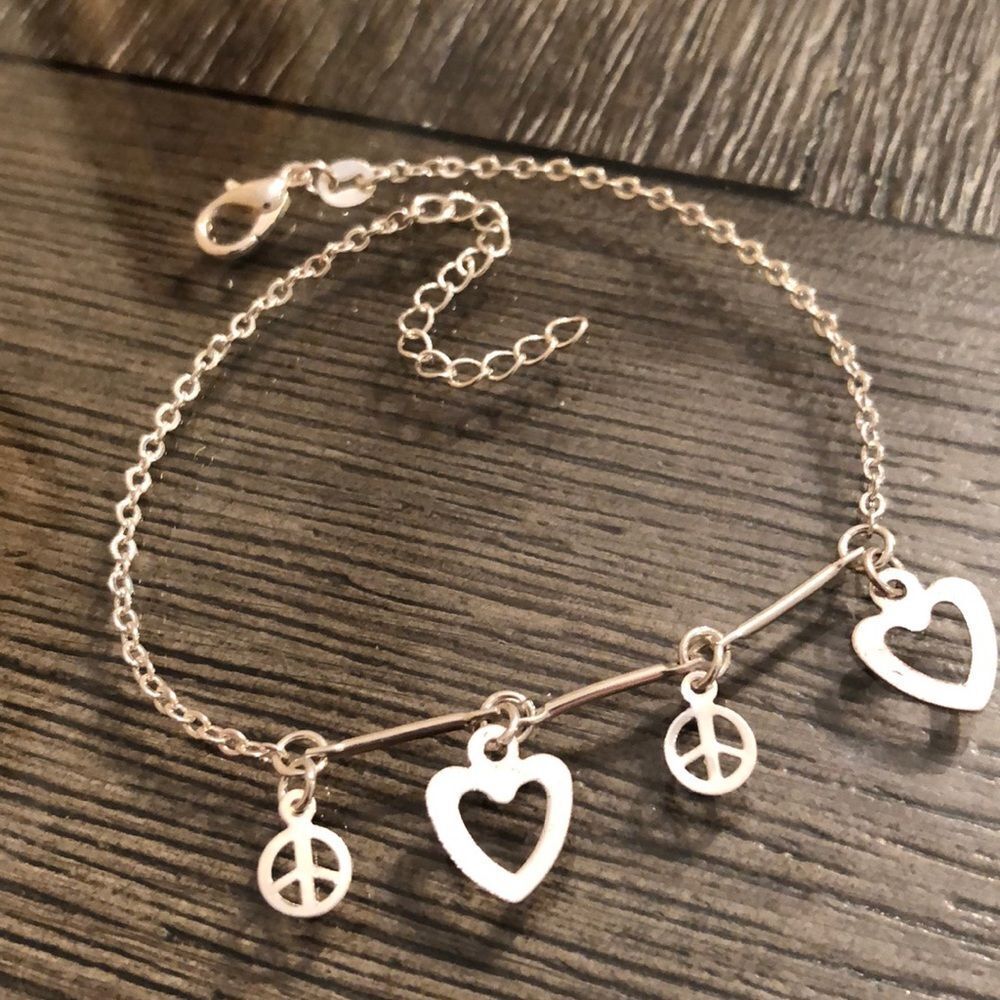 Vintage Sterling Silver Plated Peace & Heart Bracelet